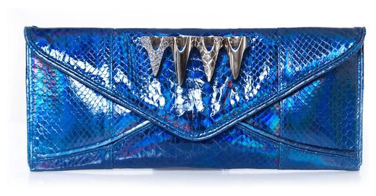 Autre Marque Casa Du Posh, Clutch de pitón revestido metalizado azul 