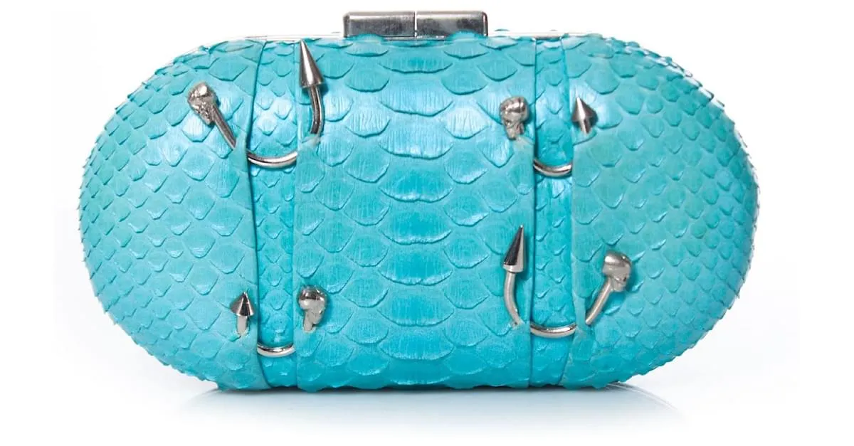 Autre Marque Casa Du Posh, Clutch tipo caja de pitón revestido metalizado Azul 