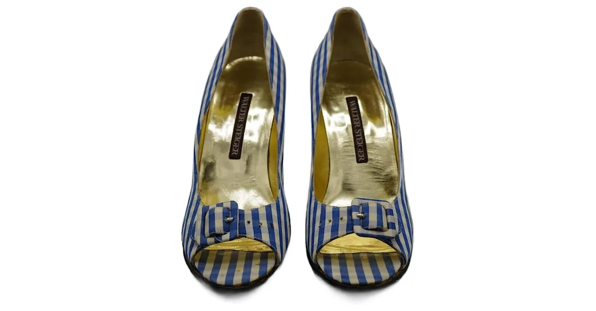 Autre Marque Tacones de Tela Azul y blanco 