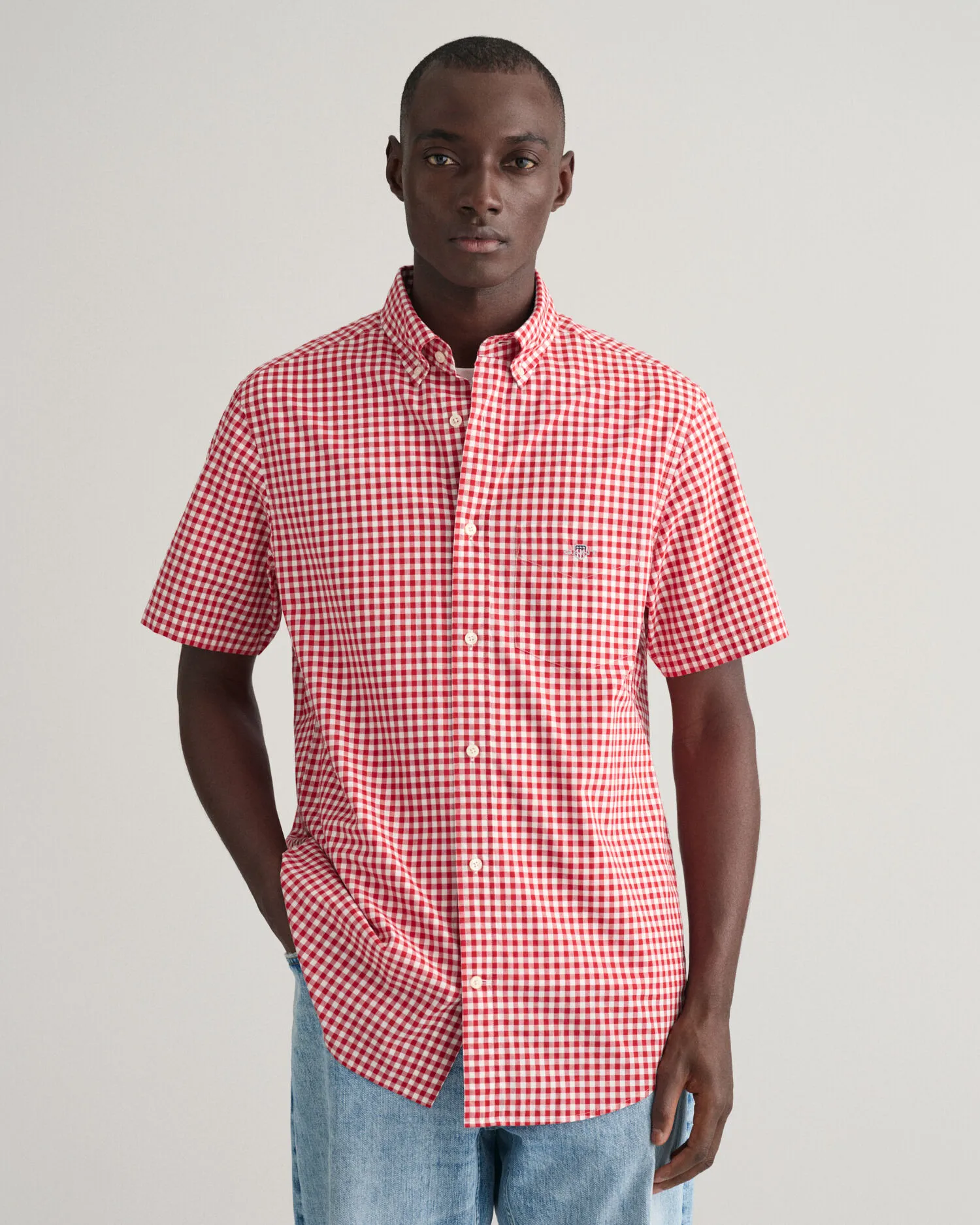 Camisa Regular Fit de manga corta en popelina Gingham
