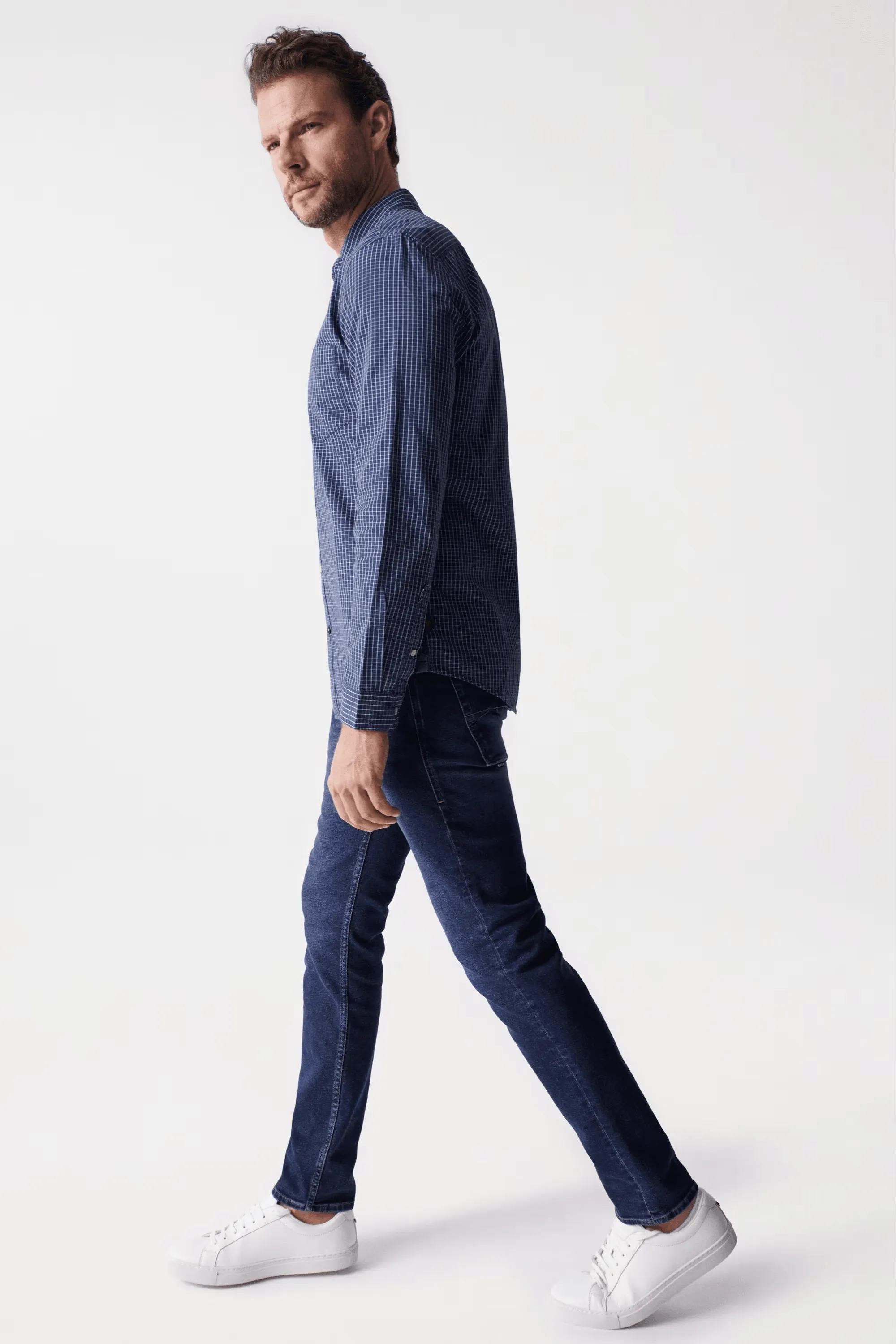 Camisa Salsa Jeans de Hombre Manga Larga de Cuadros Azul