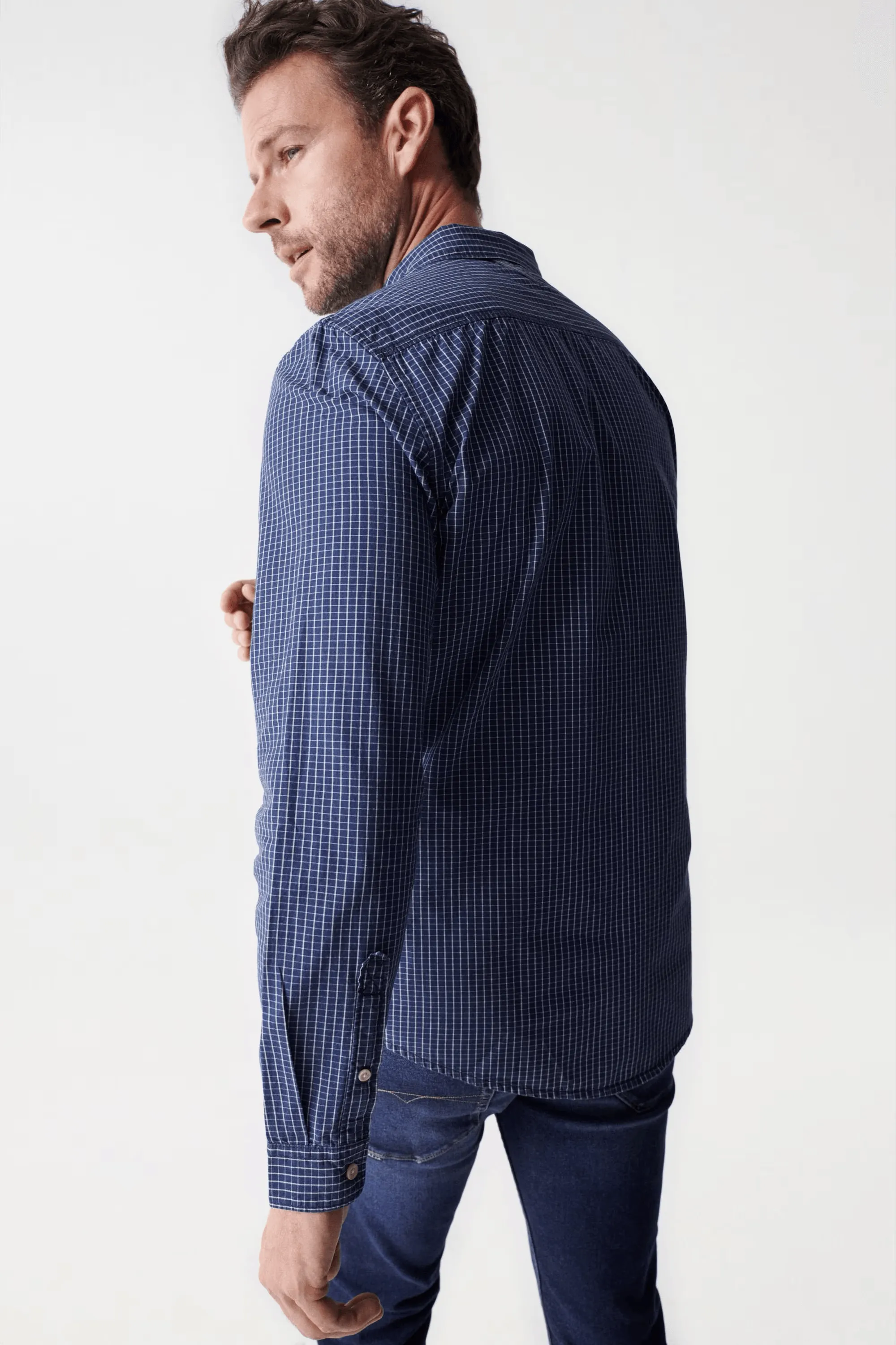 Camisa Salsa Jeans de Hombre Manga Larga de Cuadros Azul