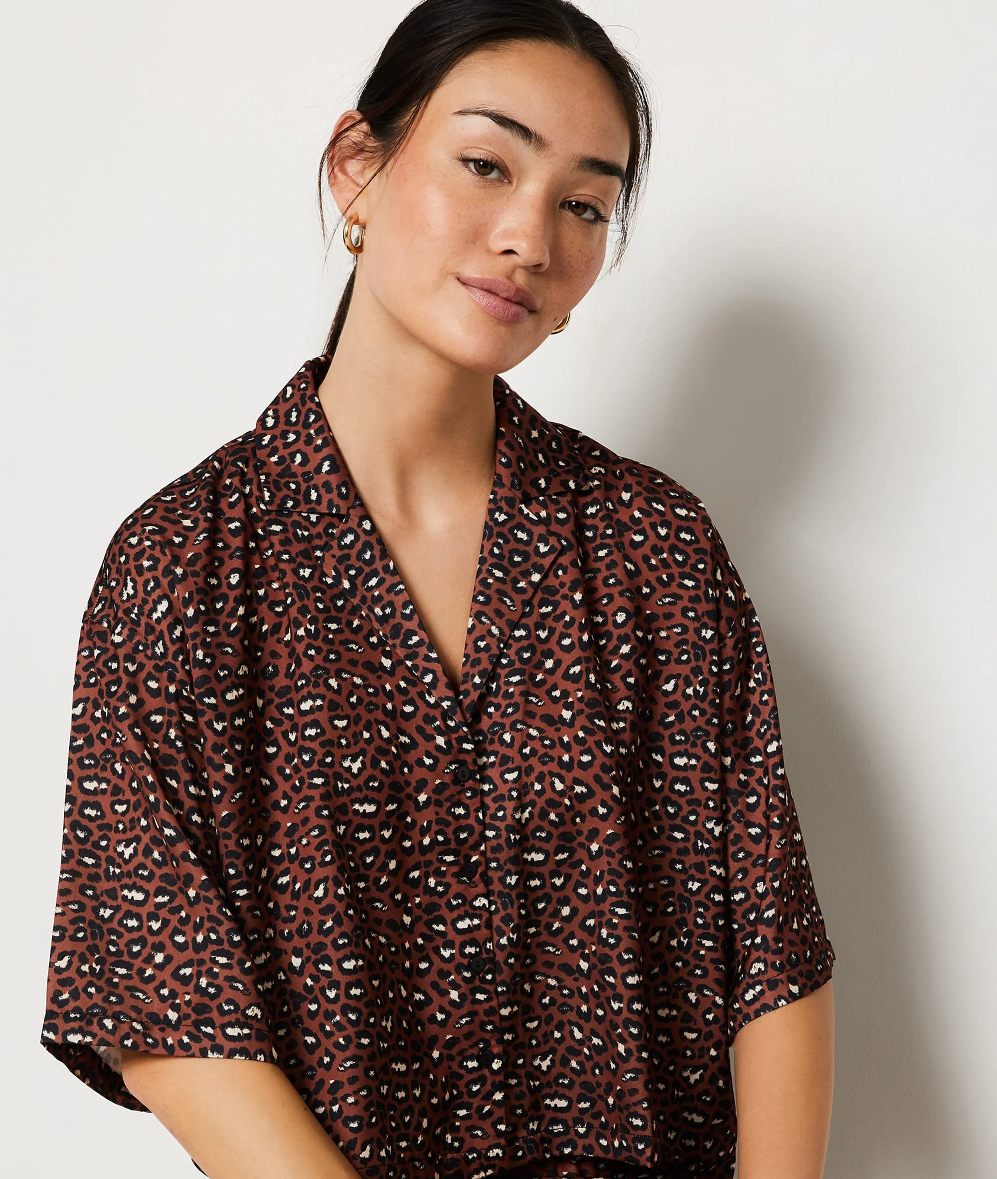 Camisa satinada estampado leopardo LUNAH IMP FD MARRON - ETAM