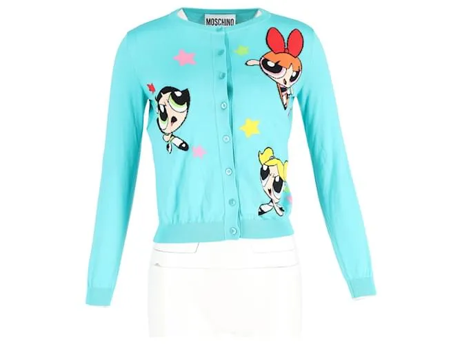 Cárdigan de algodón turquesa Power Puff Girls de punto Moschino 