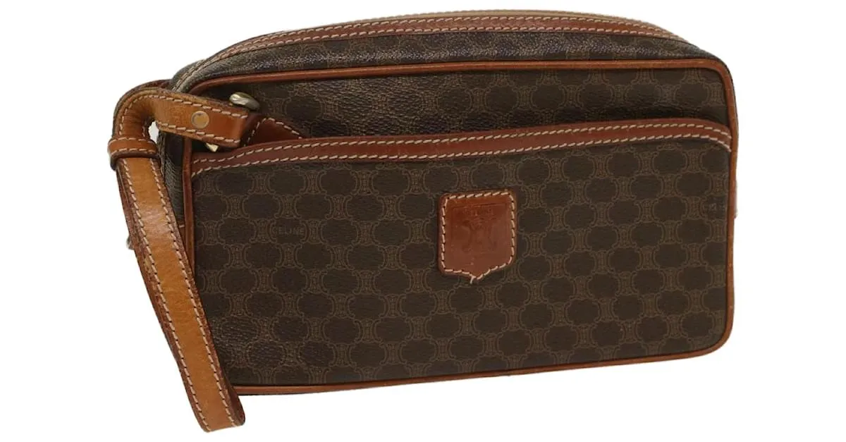 Céline CELINE Macadam Canvas Clutch Bag PVC Leather Marrón Auth 54788 Castaño 