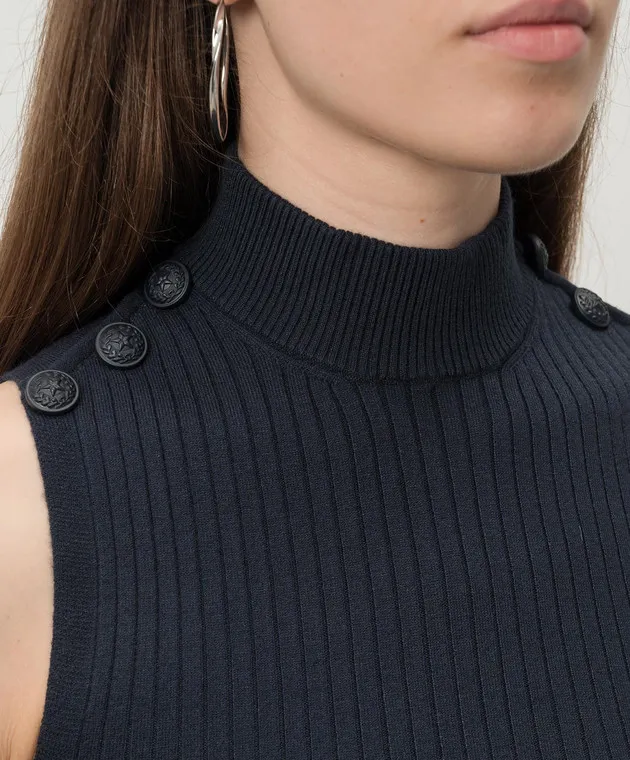 Dondup Blue ribbed top with metallic logo