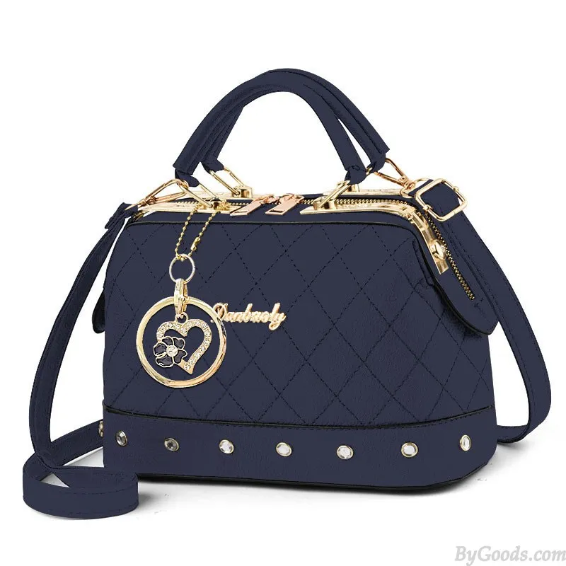Elegant Grid Rhinestone Rivet Crossbody Bag Handle Handbags Satchel Bags Tote Messenger Bag For Lady Shoulder Bags 
