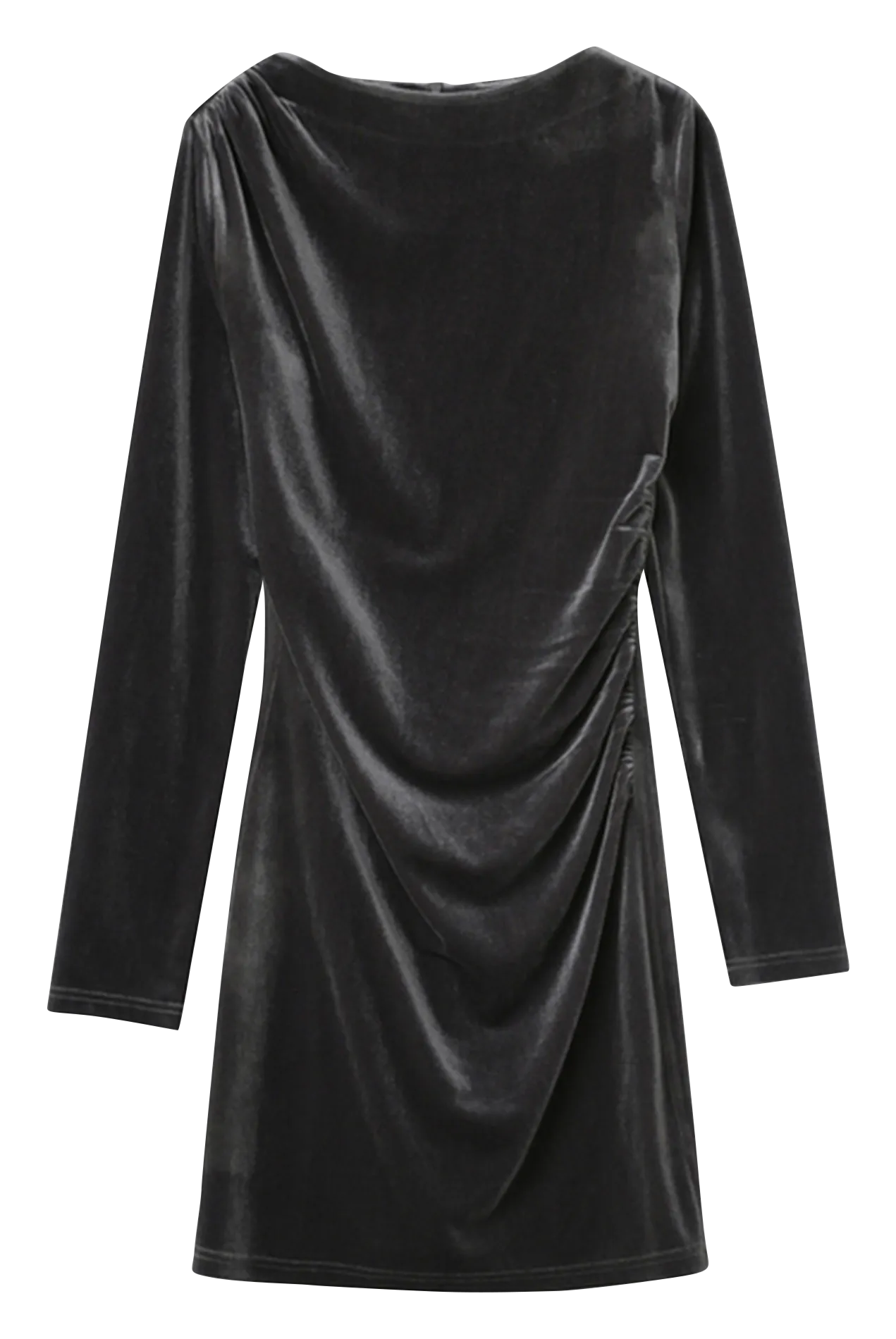 GRACE ET MILA OCEANE - Vestido corto de terciopelo con cuello redondo en gris