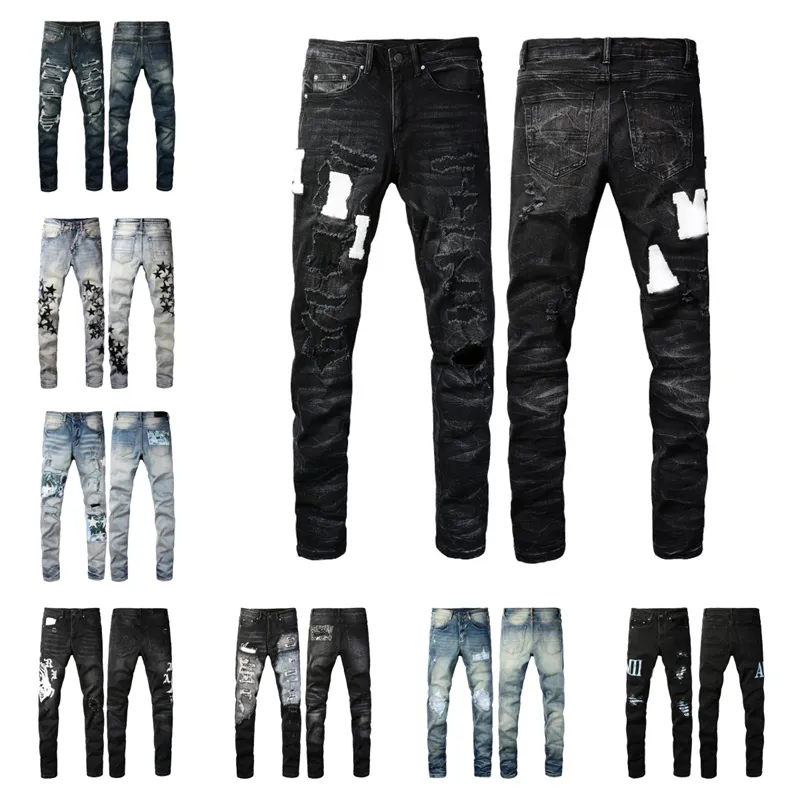 Jeans Miri Designer Jeans de alta calidad Hombres de moda Mens Jeans Style Fold Designer Denim Pant Denim Biker Reped Biker Blac