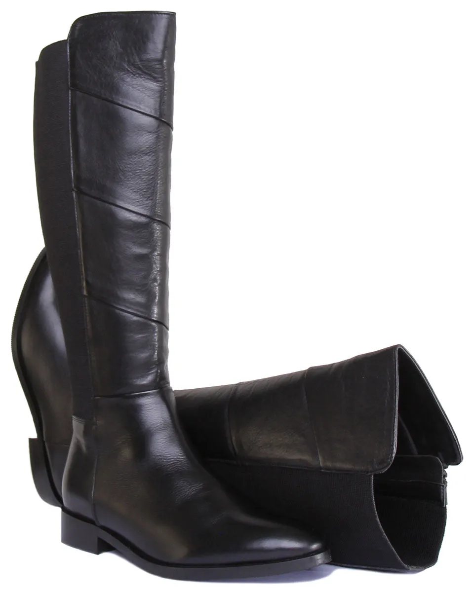 JUSTINREESS Mila Bota de montar de piel con elástico lateral para mujer en negro