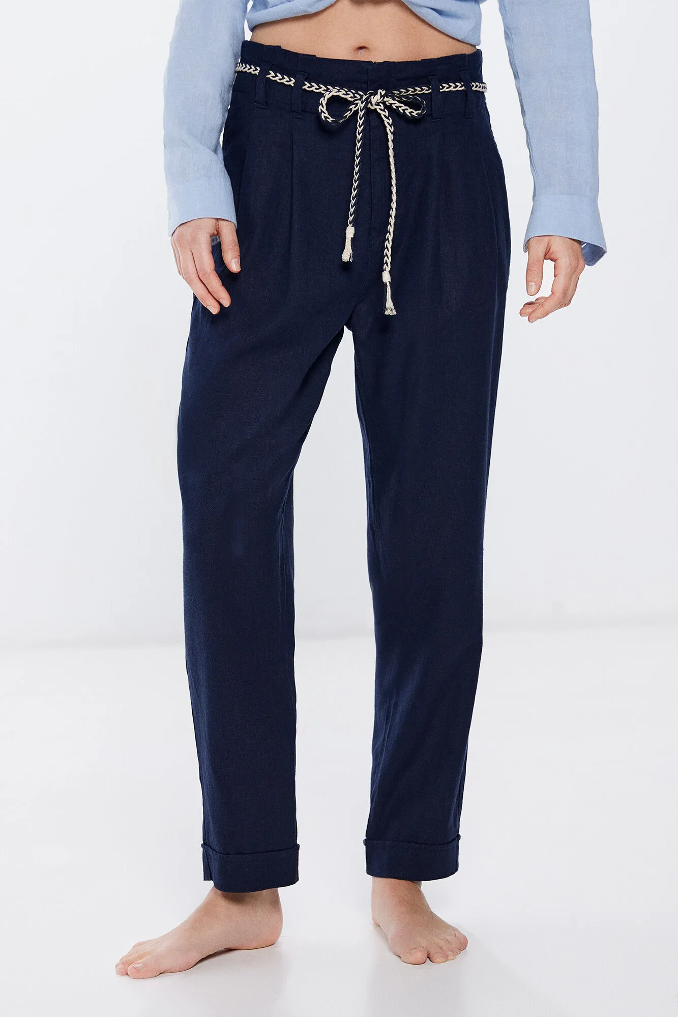 Pantalón Cinturón Cordón Lino
