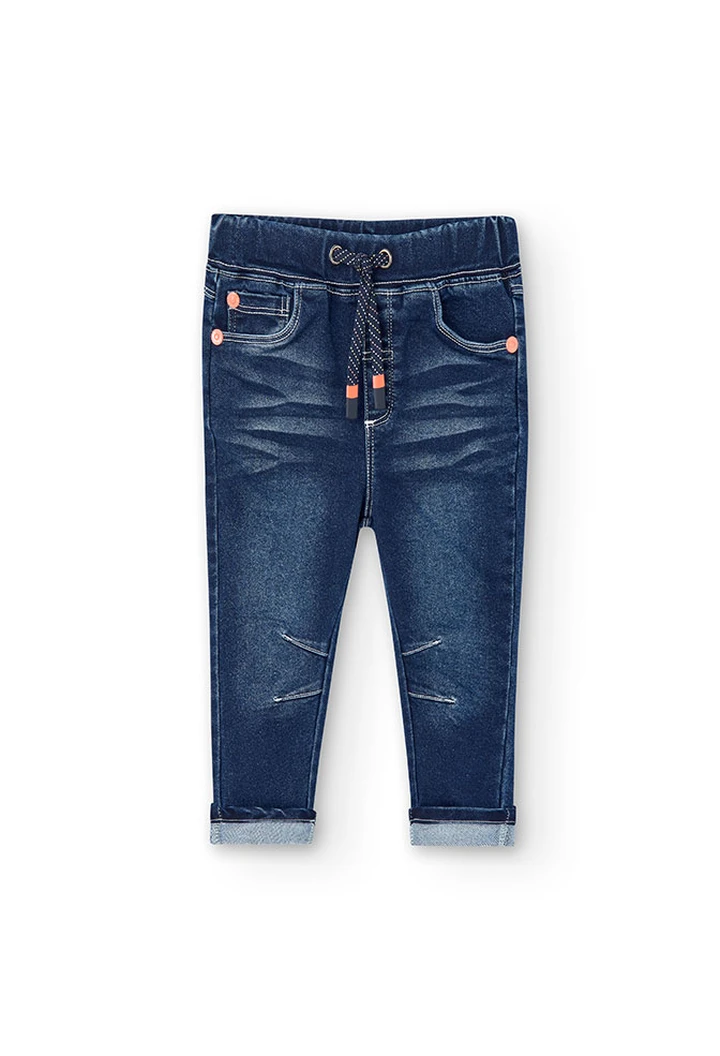 Pantalón denim de punto de bebé niño en azul