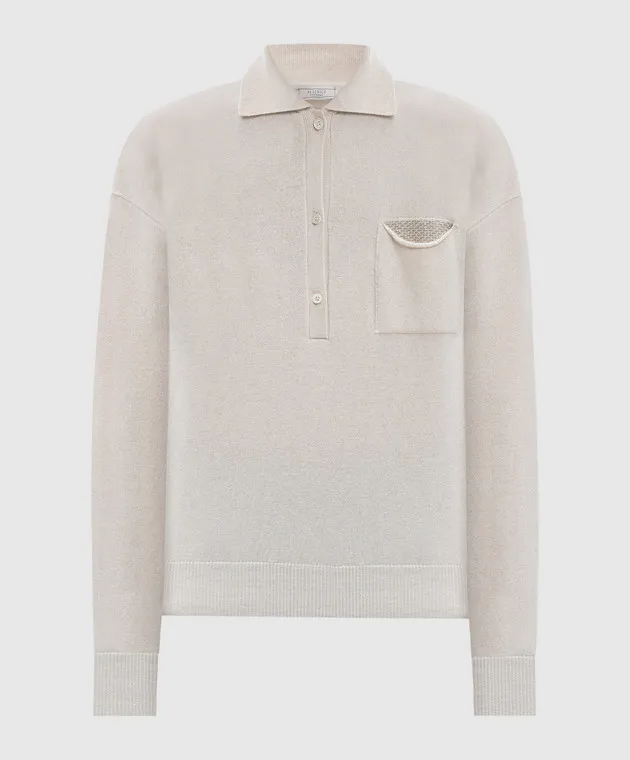 Peserico Beige wool, silk and cashmere polo with monil chain