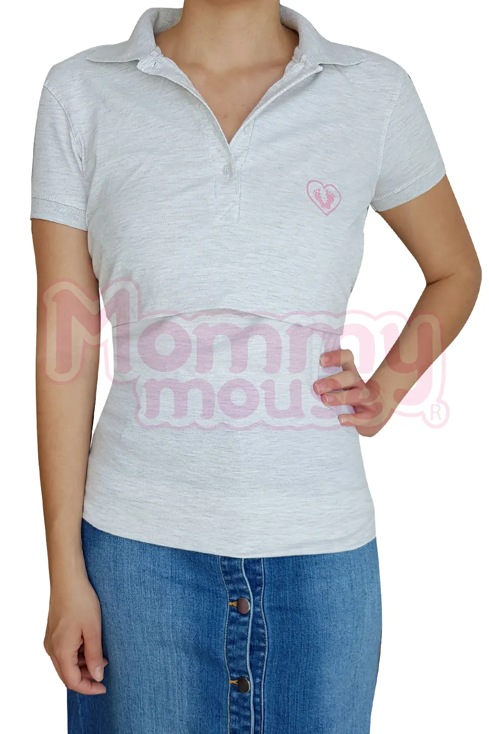 Playera maternidad-Lactancia Tipo Polo. Avena
