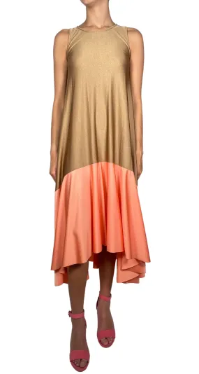 QÜINA Vestido Café Y Coral Satinado