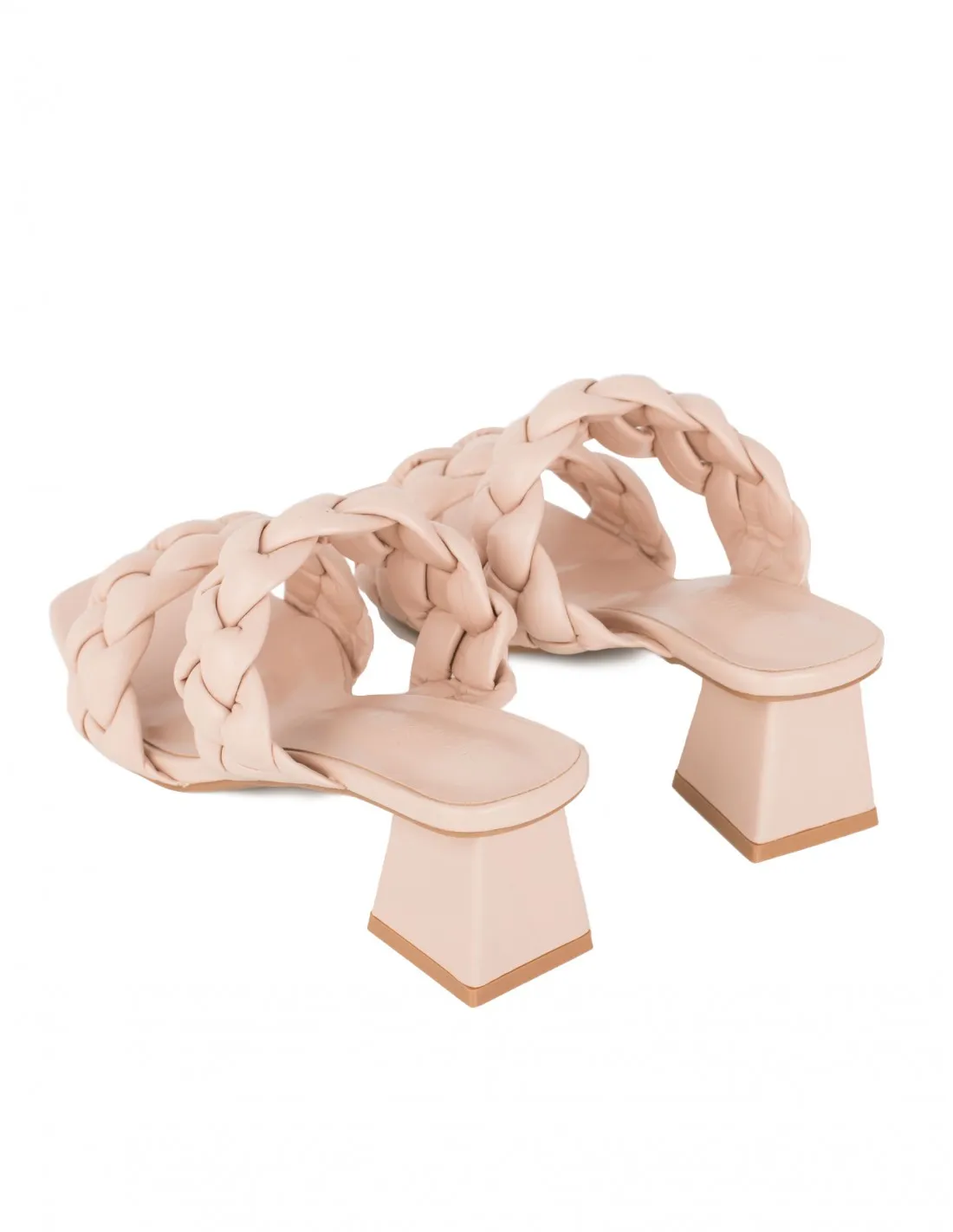 Sandalias Mules Tiras Trenzadas Beige