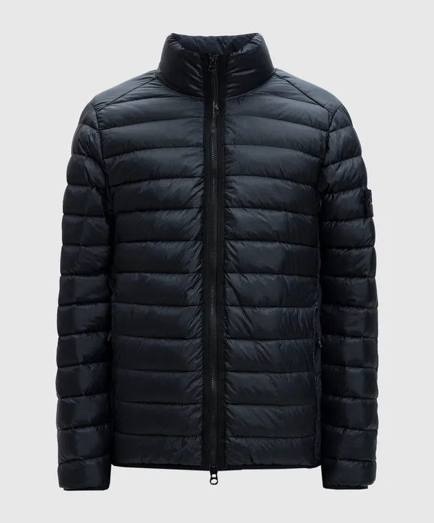 Stone Island Blue LOOM down jacket with logo patch