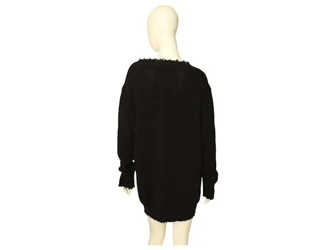 T by Alexander Wang Vestido estilo jersey desgastado con escote en V de punto negro 