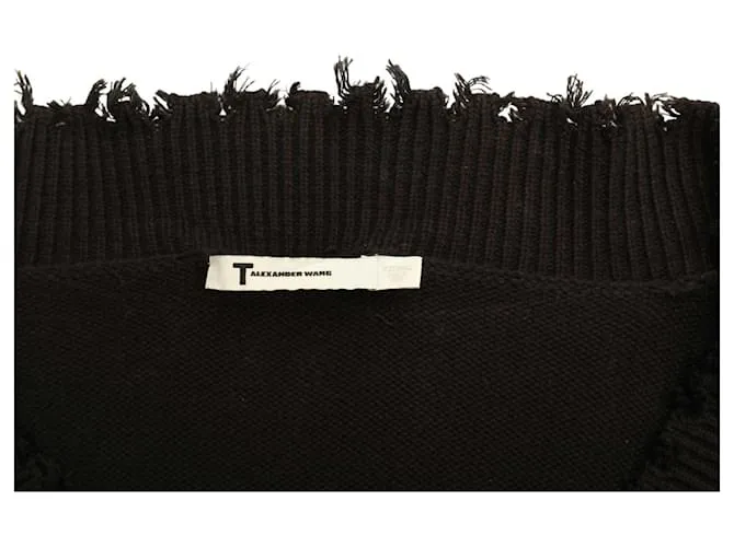 T by Alexander Wang Vestido estilo jersey desgastado con escote en V de punto negro 