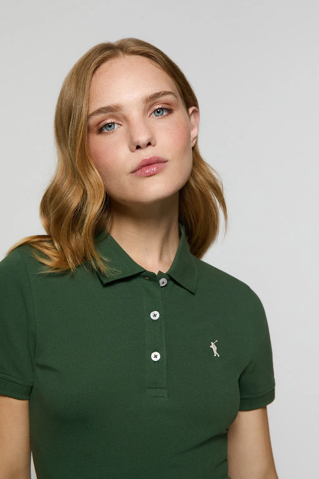 Vestido polero manga corta verde botella con bordado Rigby Go