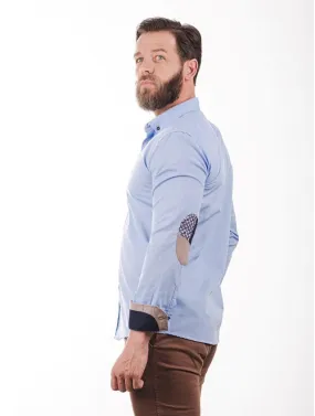 Yellow Skin – Camisa celeste con coderas marrones 8618