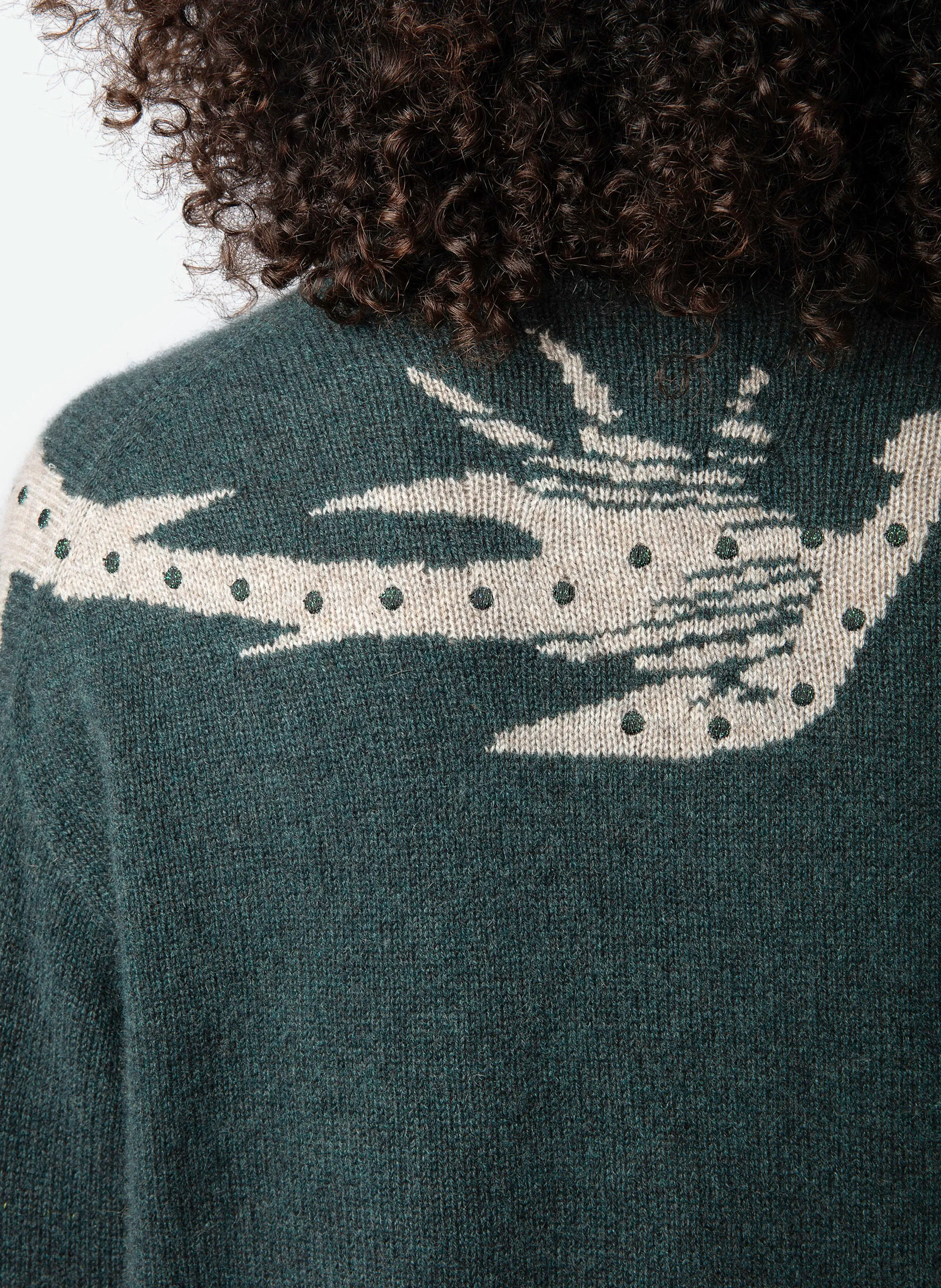 ZADIG&VOLTAIRE MARKUS - Jersey redondo amplio de cachemira con estampado en verde